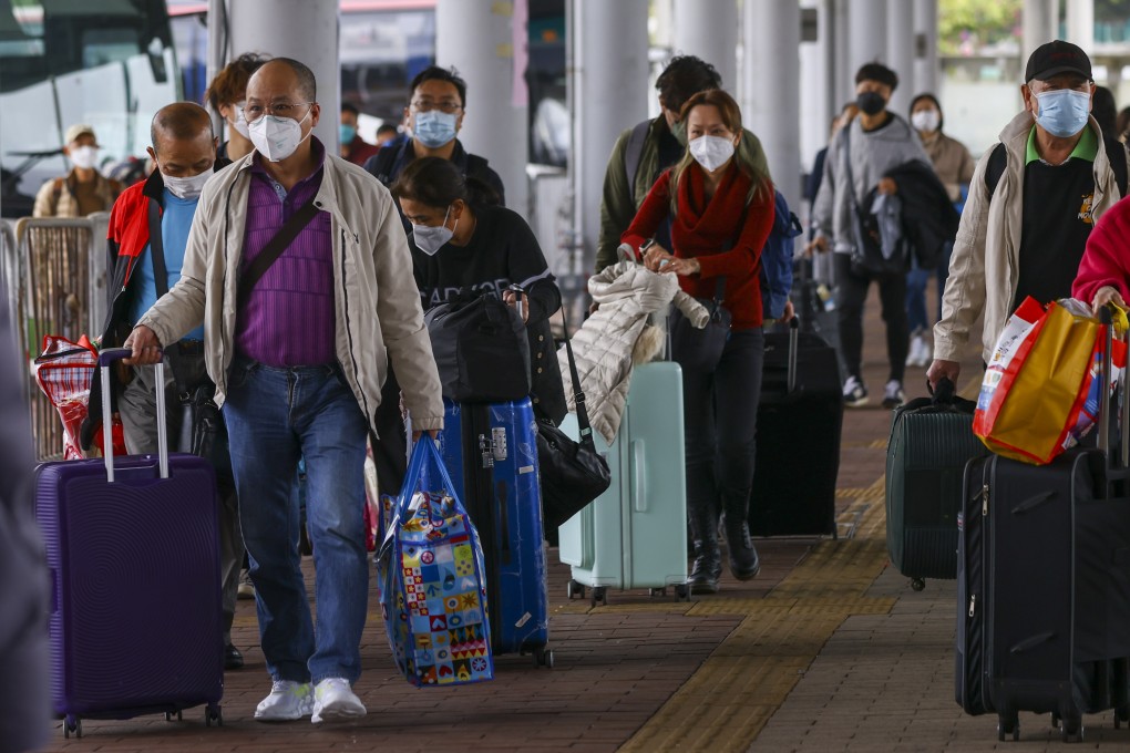 Travellers from Hong Kong head to the control point at Shenzhen Bay on the first day of the mainland border reopening on January 8. Photo: Dickson Lee