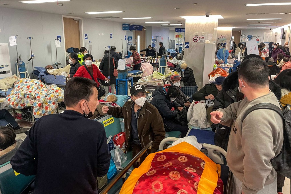 Patients wait on stretchers at Tongren hospital in Shanghai earlier this month. Photo: AFP