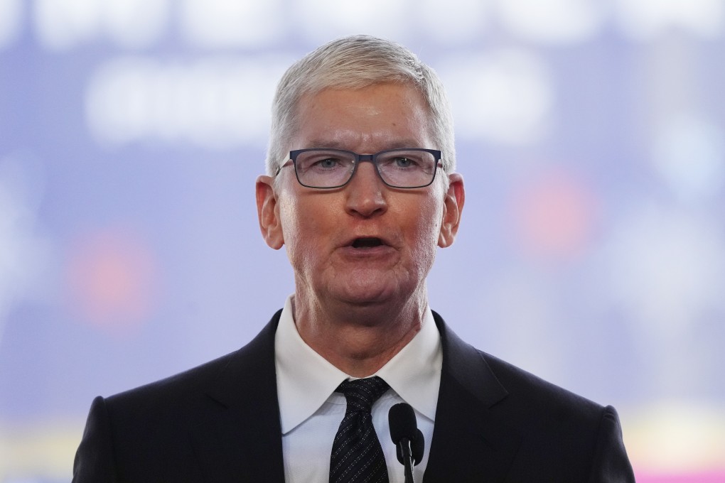 Apple CEO Tim Cook speaks in front of the new Taiwan Semiconductor Manufacturing Company facility under construction in Phoenix, Arizona, in December 2022. Photo: AP