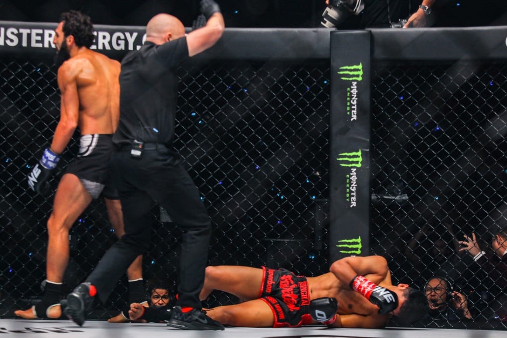 Chingiz Allazov walks off after scoring a third and final knockdown against Superbon at ONE Fight Night 6. Photos: ONE Championship