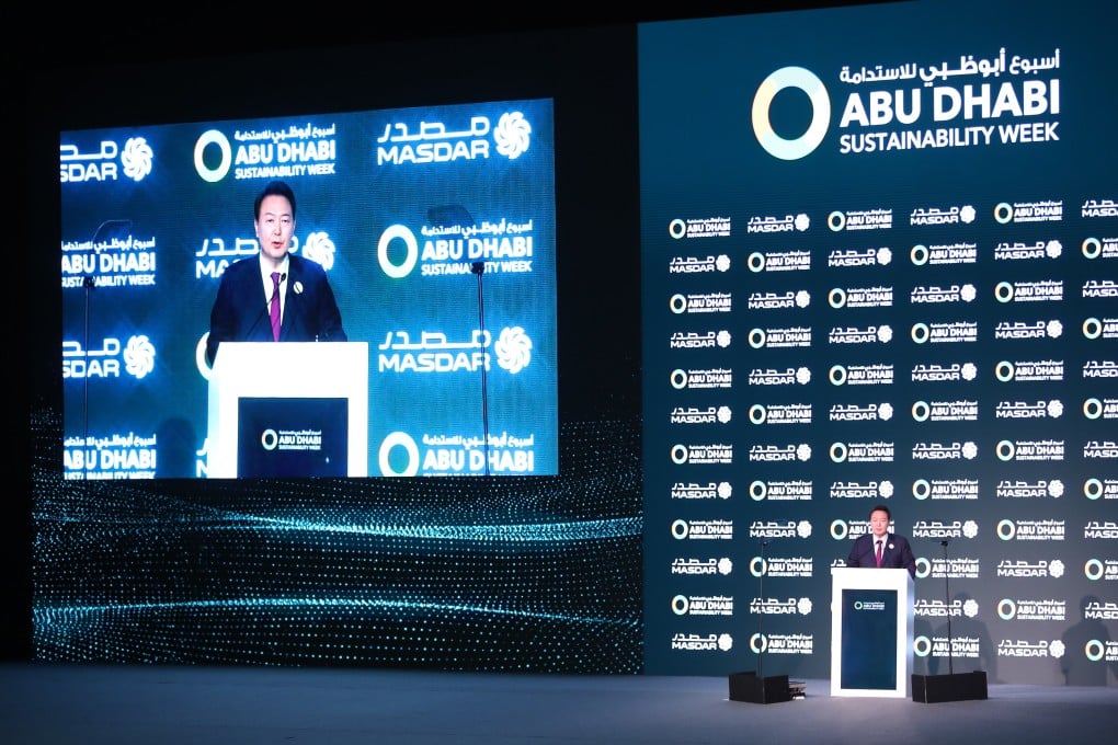 Yoon’s comments at a summit in the UAE, made in front of the country’s leader, Sheikh Mohammed bin Zayed Al Nahyan, served to underline Seoul’s commitment to nuclear power as it works to finish the Arabian Peninsula’s first atomic power plant. Photo: EPA-EFE