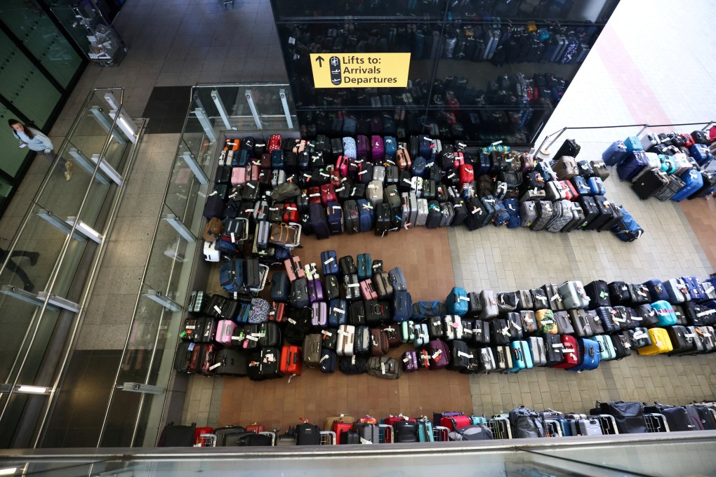 Lines of passenger luggage outside Terminal 2 at Heathrow Airport in London. File photo: Reuters