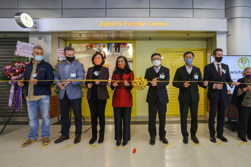 Dignitaries, including founder and chief executive of the Zubin Foundation Shalini Mahtani and Secretary for Labour and Welfare Chris Sun, attend the opening ceremony of Zubin’s Family Centre in Austin MTR station. Photo: Jonathan Wong