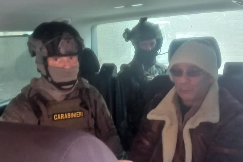 Mafia boss Matteo Messina Denaro, Italy’s most wanted man, being arrested in Palermo, Sicily, on Monday. Photo: EPA-EFE