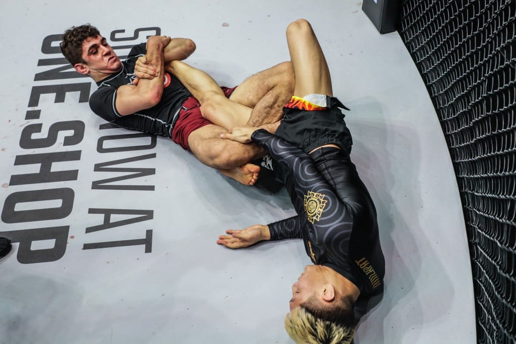 Mikey Musumeci attacks a leg lock against Gantumur Bayanduuren at ONE Fight Night 6. Photos: ONE Championship.