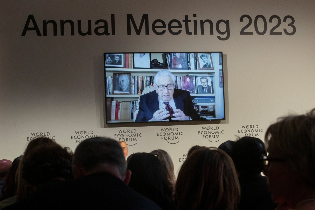 Henry Kissinger speaking virtually to the World Economic Forum in Davos, Switzerland. Photo: Reuters
