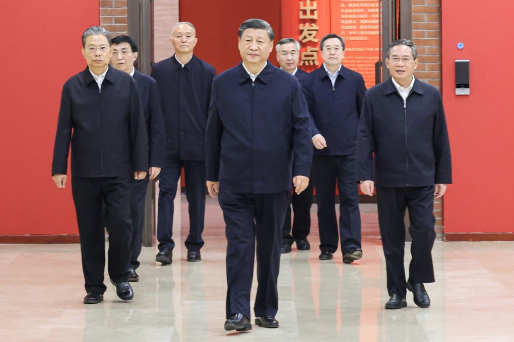 President Xi Jinping leads Communist Party officials during a visit to an exhibition at the Yan’an Revolutionary Memorial Hall in Yan’an, northwest Shaanxi province, on October 27, 2022. Photo: Xinhua
