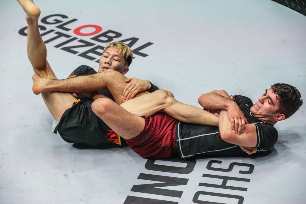 Mikey Musumeci attacks a leg lock against Gantumur Bayanduuren at ONE Fight Night 6. Photos: ONE Championship.