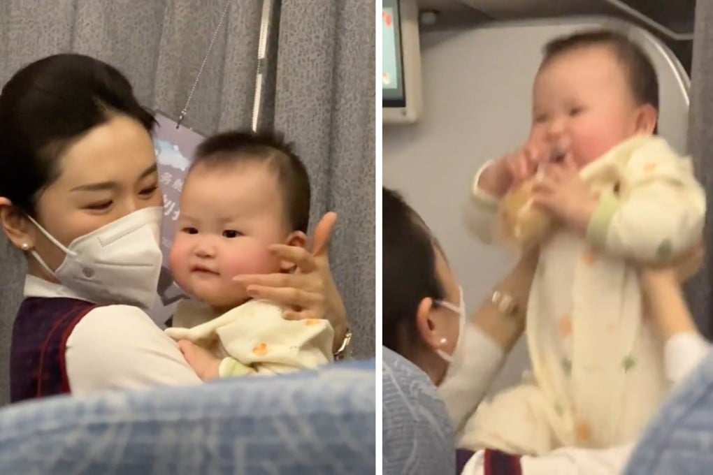 The unnamed stewardess was working on a Chinese domestic flight from Jilin to Chengdu when she intervened to help calm a passenger’s baby. Photo: SCMP composite/handout