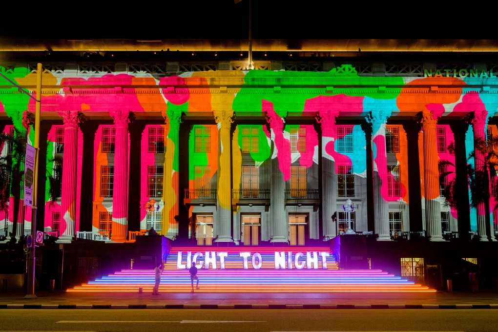 “Yen Yen” by Lolay x Kobored is projected onto the facade of the National Gallery Singapore during the “Light to Night” festival, part of Singapore Art Week, which ended January 15. Photo: NGS
