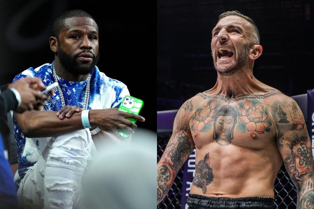 Floyd Mayweather (left) says he was set to fight Liam Harrison in an exhibition boxing bout. Photo: AFP/ONE Championship