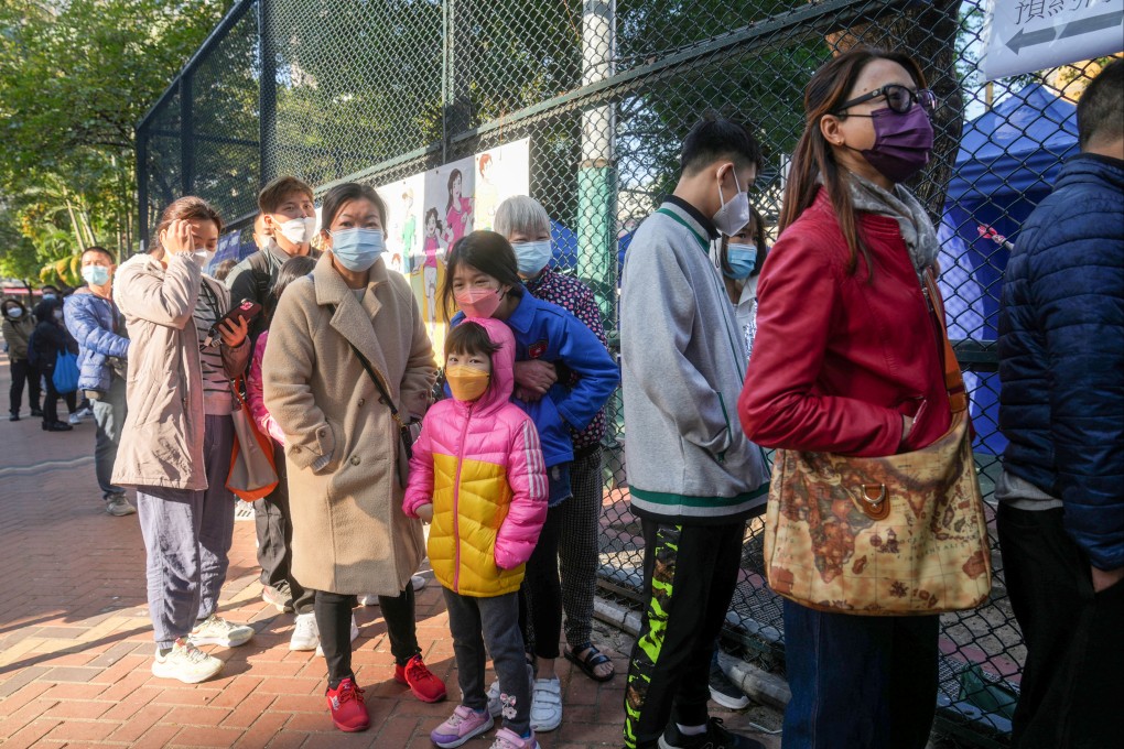 People queue up for Covid-19 testing at the community testing station at the Maple Street Playground in Sham Shui Po. Photo: Sam Tsang
