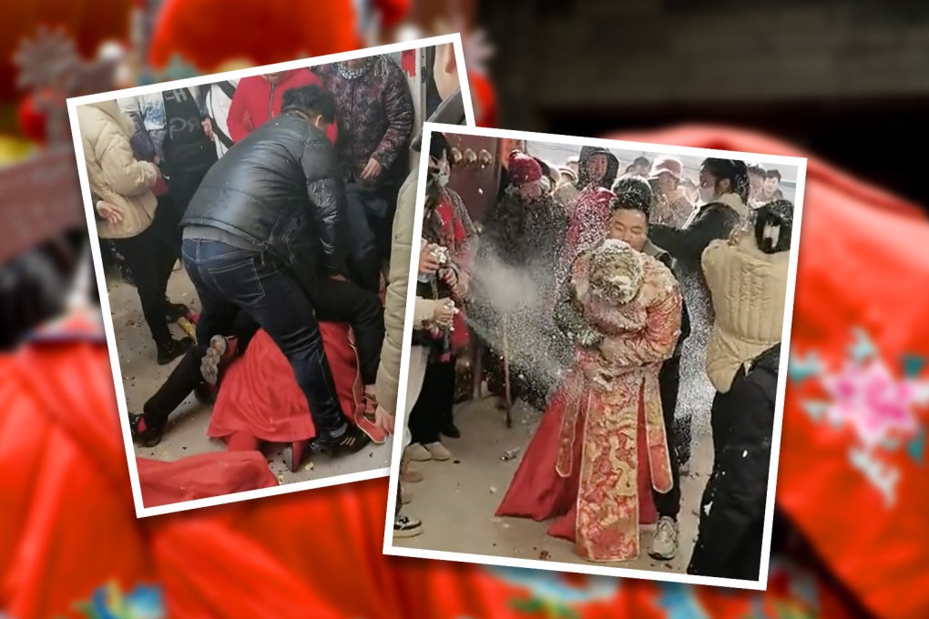 A violent and degrading wedding “ceremony” in rural China has infuriated public opinion on mainland social media. Photo: SCMP Composite