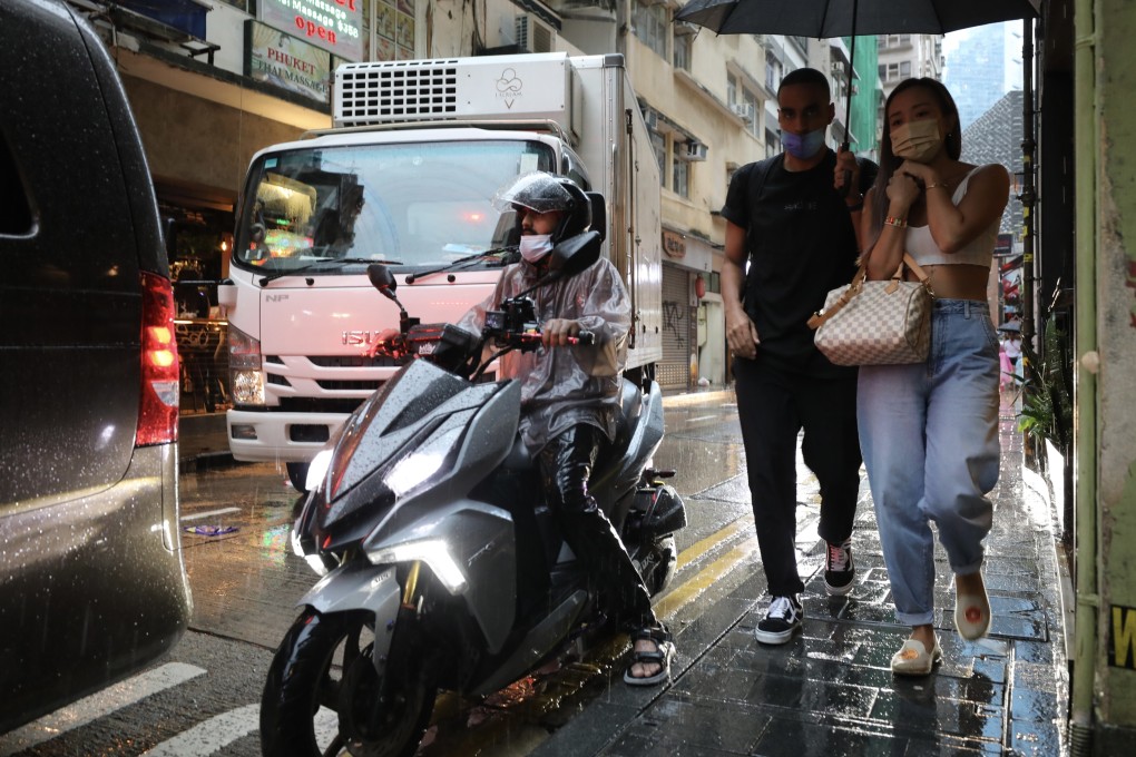 A delivery rider in Central on September 30, 2022. Around half of food delivery couriers from ethnic minority groups say they have experienced discrimination while working, according to a survey last year. Photo: Xiaomei Chen