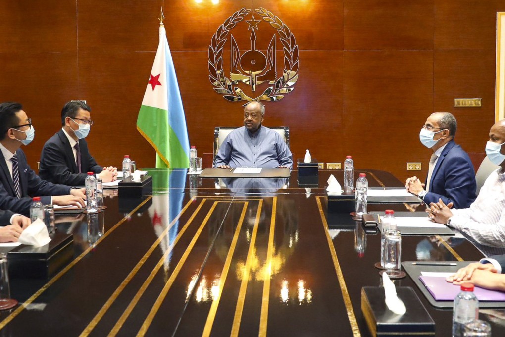 President Ismail Omar Guelleh of Djibouti (at head of table) oversees the signing of an MOU with the Hong Kong Aerospace Technology Group and Touchroad International Holdings to develop a US$1 billion commercial spaceport. Photo: Handout