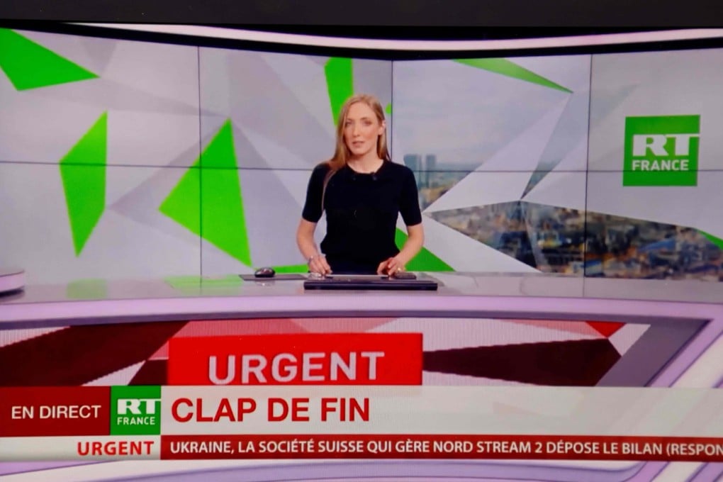 RT France network’s last live emission on March 2, 2022. Photo: AFP