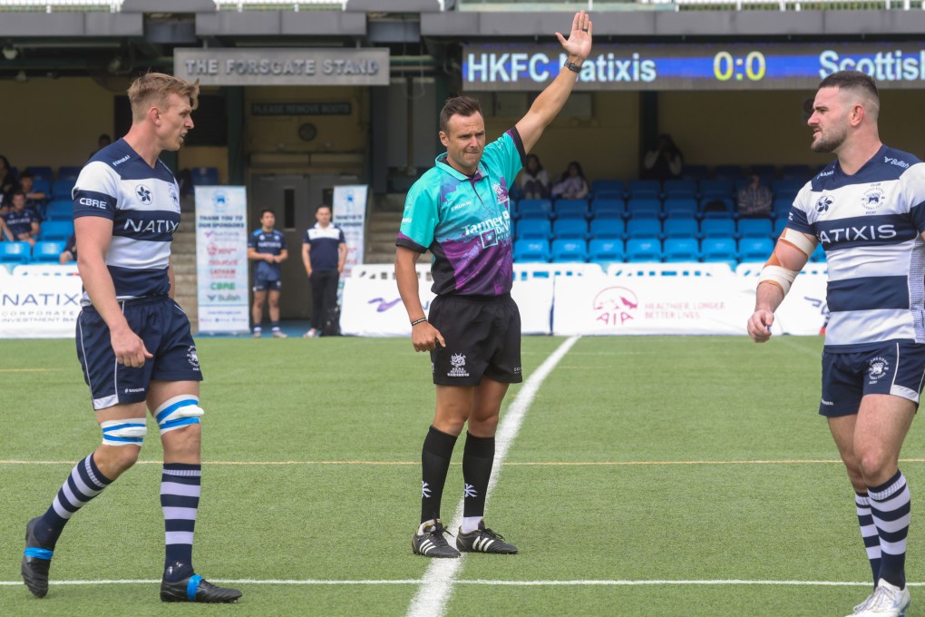 Referee James Doleman gestures during the Hong Kong Rugby Premiership clash between Football Club and Hong Kong Scottish in Happy Valley. Photo: Yik Yeung-man