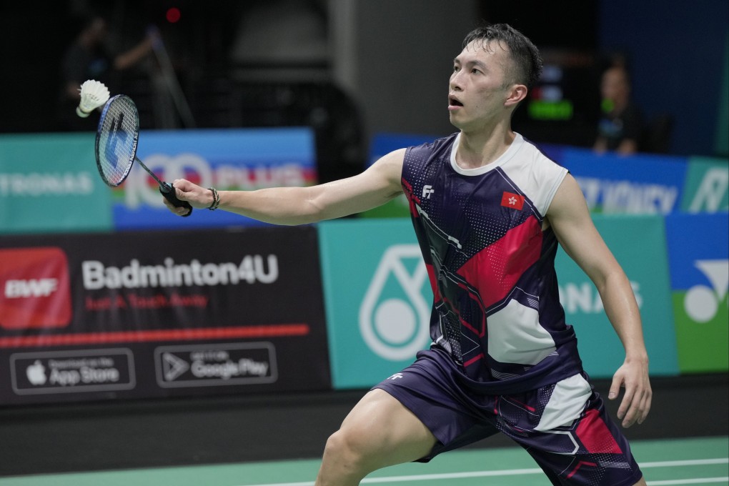 Hong Kong’s Ng Ka Long plays a shot against Indonesia’s Anthony Sinisuka Ginting during their men’s singles match at the Malaysia Open. Photo: AP