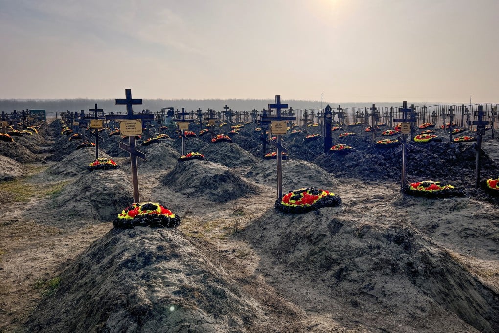 Graves of Russian Wagner mercenary group fighters are seen in a cemetery near the village of Bakinskaya in Krasnodar region, Russia on Sunday. Photo: Reuters
