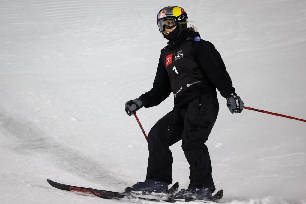 Eileen Gu, of China, smiles after her victory in the women’s World Cup freestyle ski halfpipe event in Calgary, Alberta. Photo: AP