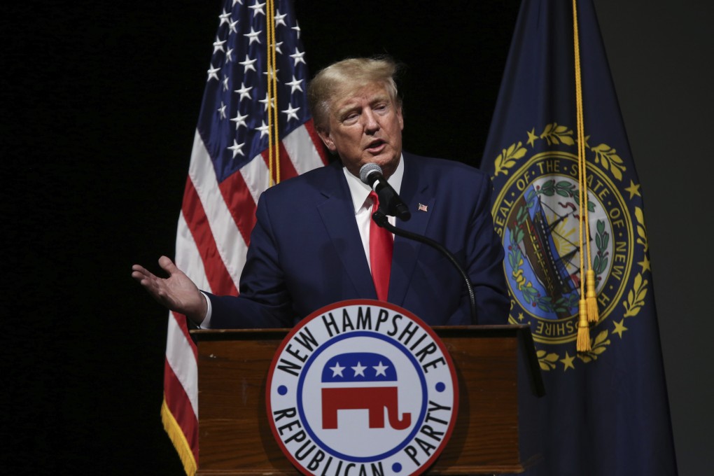 Former US president Donald Trump speaks during the New Hampshire Republican State Committee 2023 annual meeting in Salem, New Hampshire on Saturday. Photo: AP