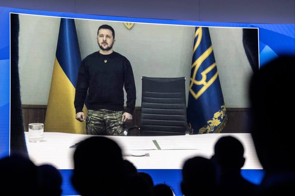 Ukrainian President Volodymyr Zelensky speaks via a video link to the World Economic Forum annual meeting, in Davos, Switzerland, on January 18. Photo: Mattias Nutt/World Economic Forum/dpa