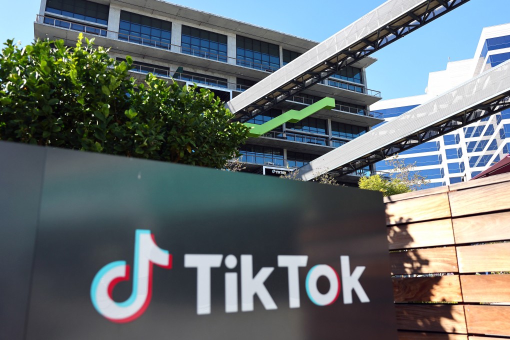 The TikTok logo is displayed outside its office in Culver City, California. Photo: TNS via Getty Images