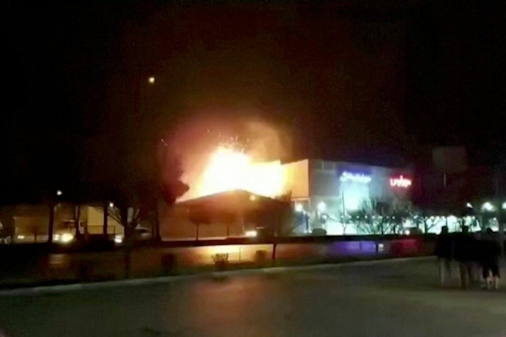 Eyewitness footage shows what is said to be the moment of an explosion at a military industry factory in Isfahan, Iran. Photo: WANA via Reuters
