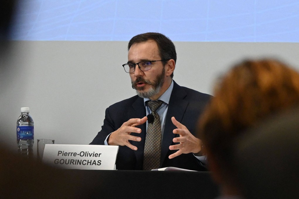 IMF Chief Economist and Director Pierre-Olivier Gourinchas attends a press briefing for the World Economy Outlook update in Singapore on Tuesday. Photo: AFP