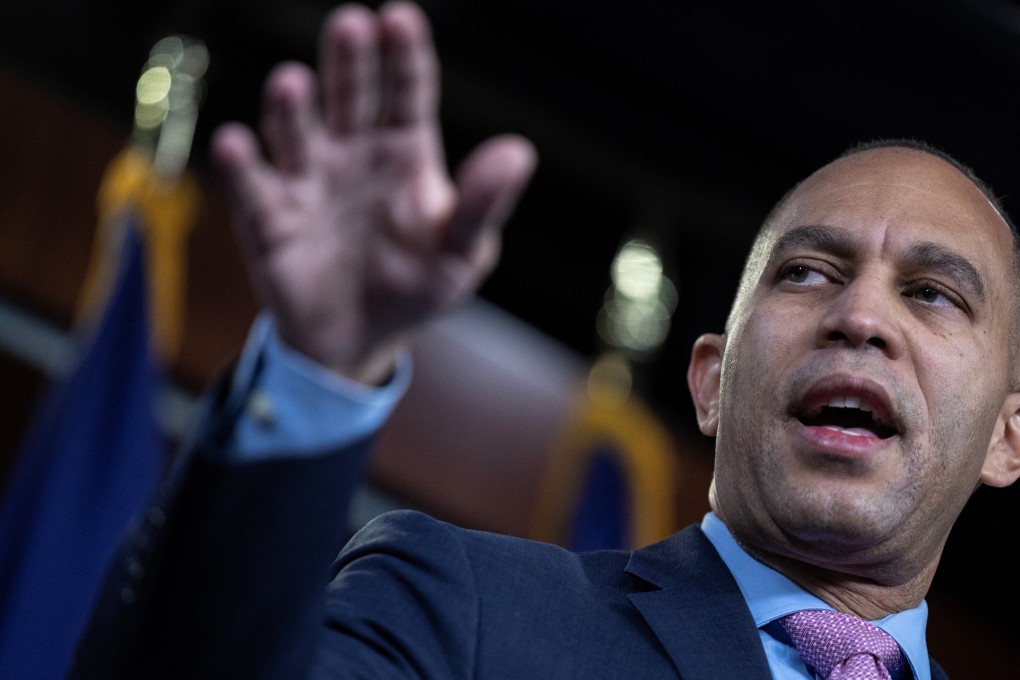 House Democratic leader Hakeem Jeffries speaks to the media in Washington on Thursday. The New York congressman had faced calls to name an Asian-American to head his party’s contingent on the select committee on China. Photo: Reuters