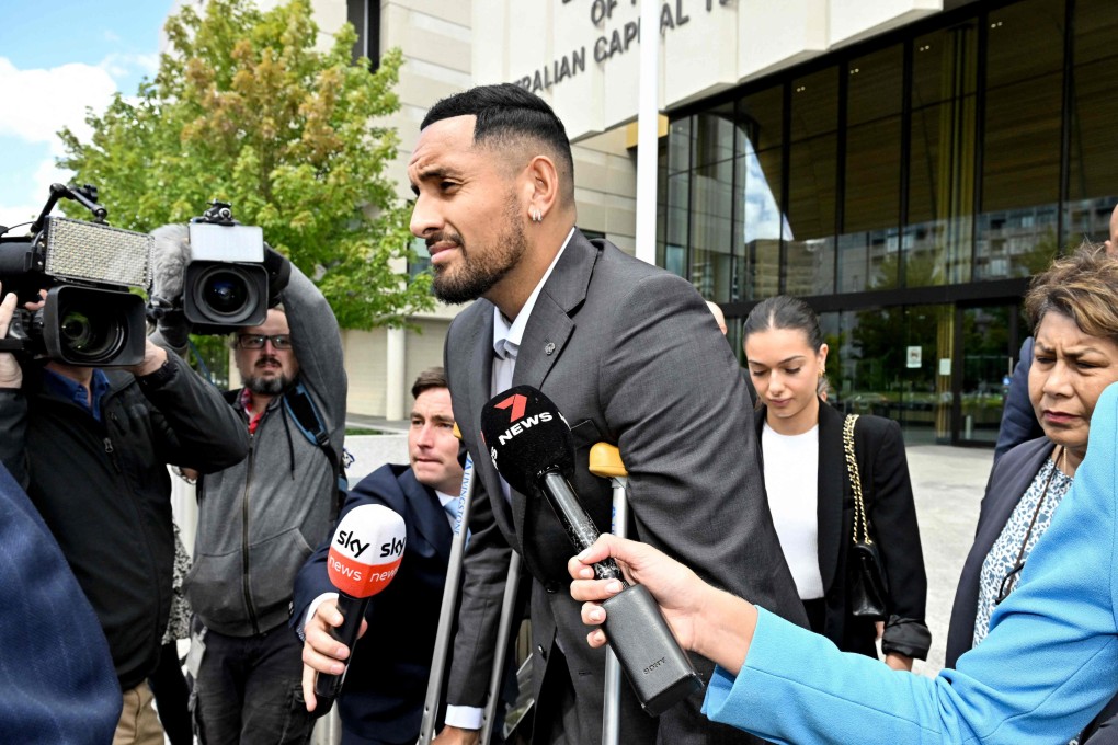 Australian tennis player Nick Kyrgios leaves the magistrate’s court in Canberra on February 3, 2023. Photo: AFP
