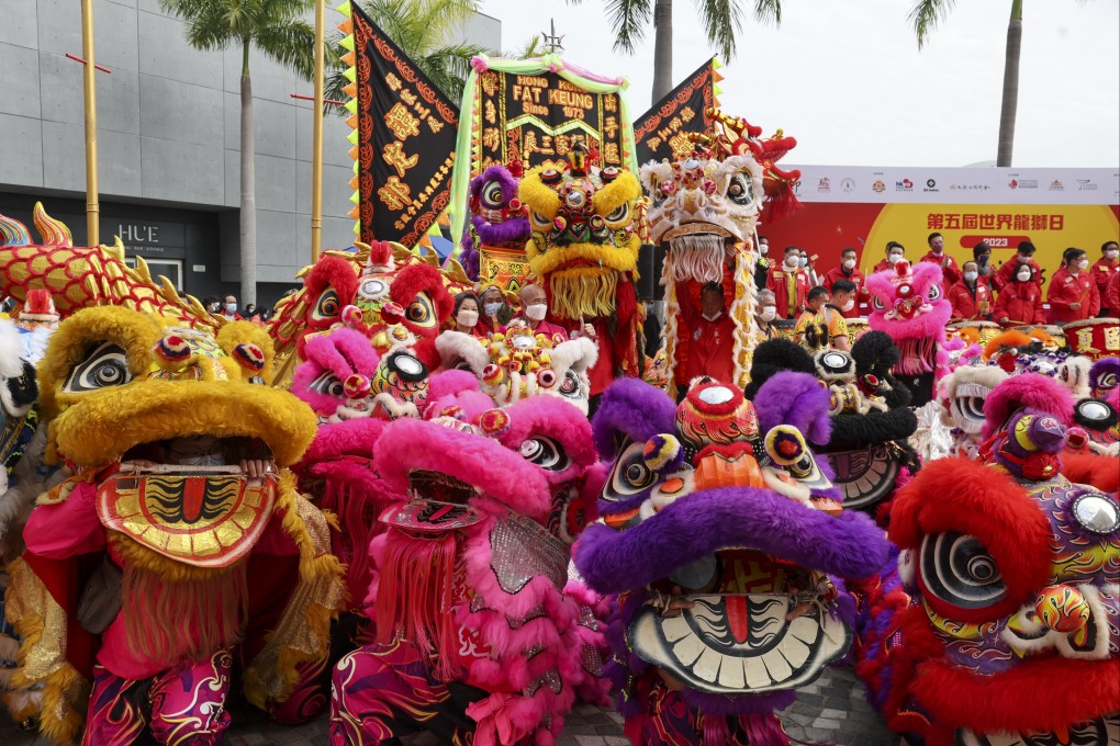 A performance during the Hong Kong Dragon and Lion Dance Festival 2023 at the Hong Kong Cultural Centre, in Tsim Sha Tsui, on Wednesday. Photo: Edmond So