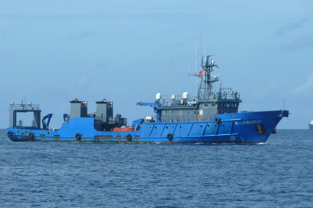 A Chinese vessel anchored in Scarborough Shoal in the South China Sea. Photo: AFP