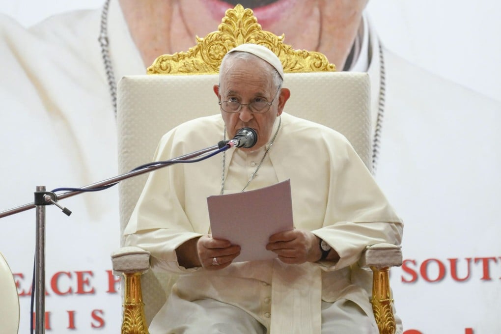 Pope Francis participates in the ecumenical prayer service at Dr John Garang Mausoleum in Juba, South Sudan on Saturday. Photo: EPA-EFE / Vatican Media Handout