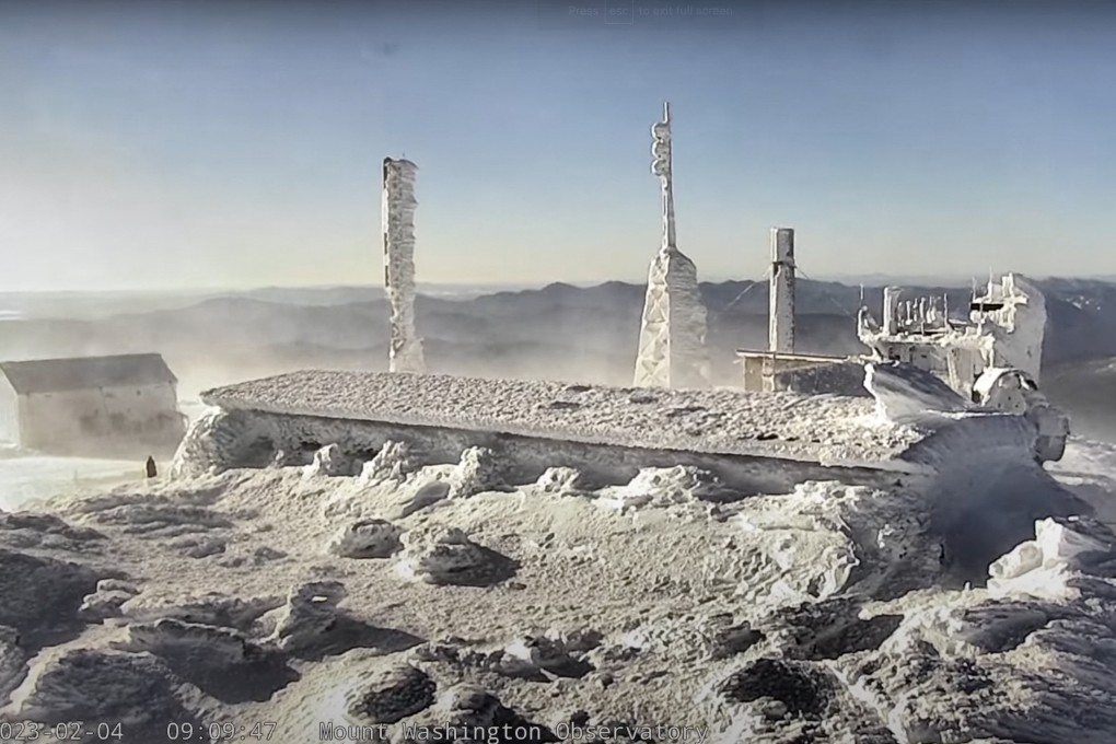 A view from the top of the observatory tower at Mount Washington State Park in New Hampshire, US on Saturday. Photo: Observatory / mountwashington.org / Handout via Reuters