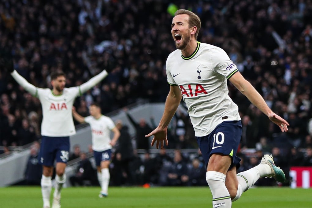 Tottenham’s Harry Kane celebrates scoring against Manchester City. Photo: dpa