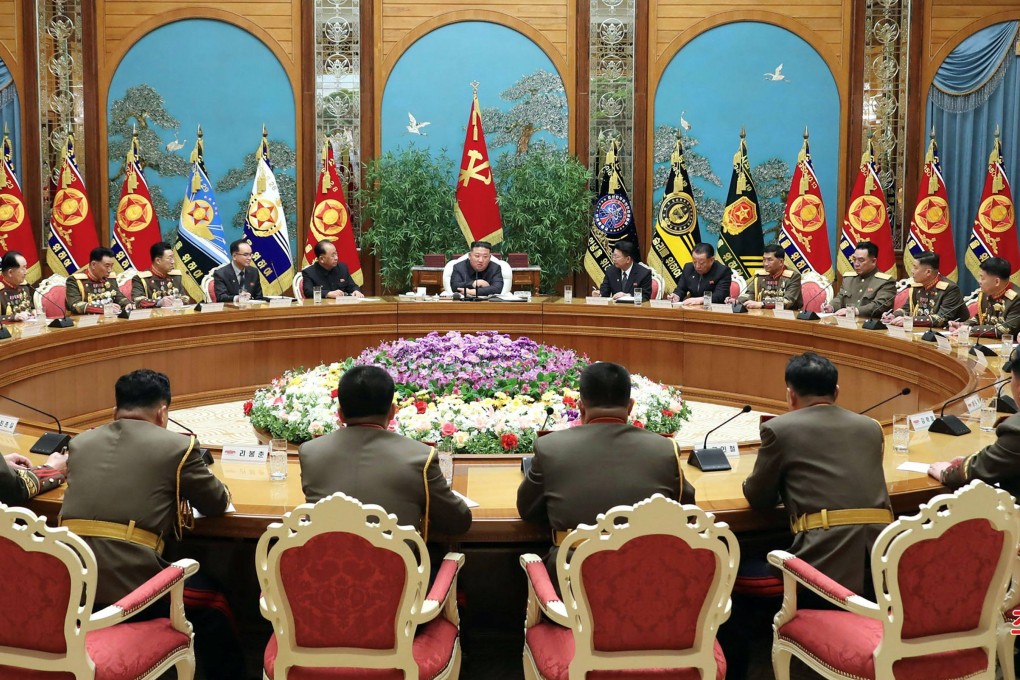 North Korean leader Kim Jong-un (centre) presides over a meeting of the Workers’ Party of Korea’s Central Military Commission on Monday. Photo KCNA via KNS / AFP