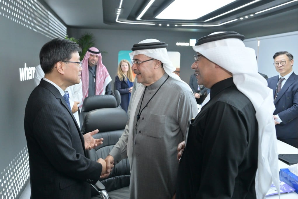 John Lee (left), meets president and CEO of Saudi Aramco, Amin Nasser at the Leap conference. Photo: Handout