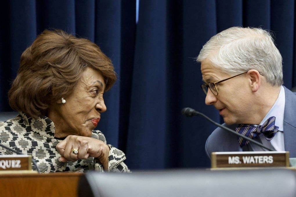 US Democratic congresswoman Maxine Waters of California, ranking member of the House Financial Services Committee, left, speaks with Patrick McHenry, Republican of North Carolina and the panel’s chair, in Washington on Tuesday. Photo: Bloomberg
