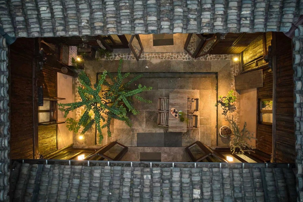 An overhead view of the courtyard at the heart of the Eight Blessings Inn in Hangzhou, China, a bed and breakfast converted from an 18th century house by a Hong Kong-based interior designer and her aunt. Photo: Courtesy of JoAnn Leung