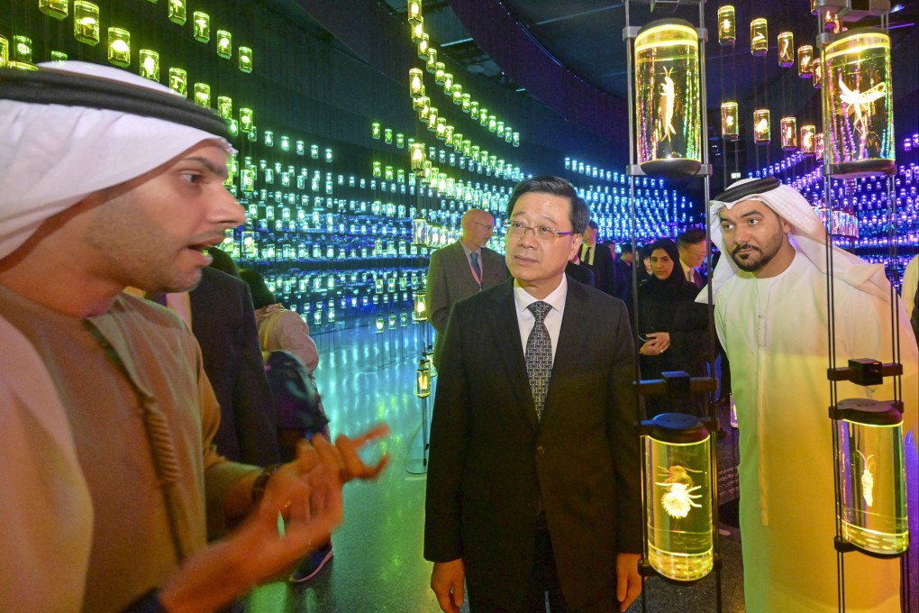 Chief Executive John Lee tours the Museum of the Future in Dubai. Photo: Handout