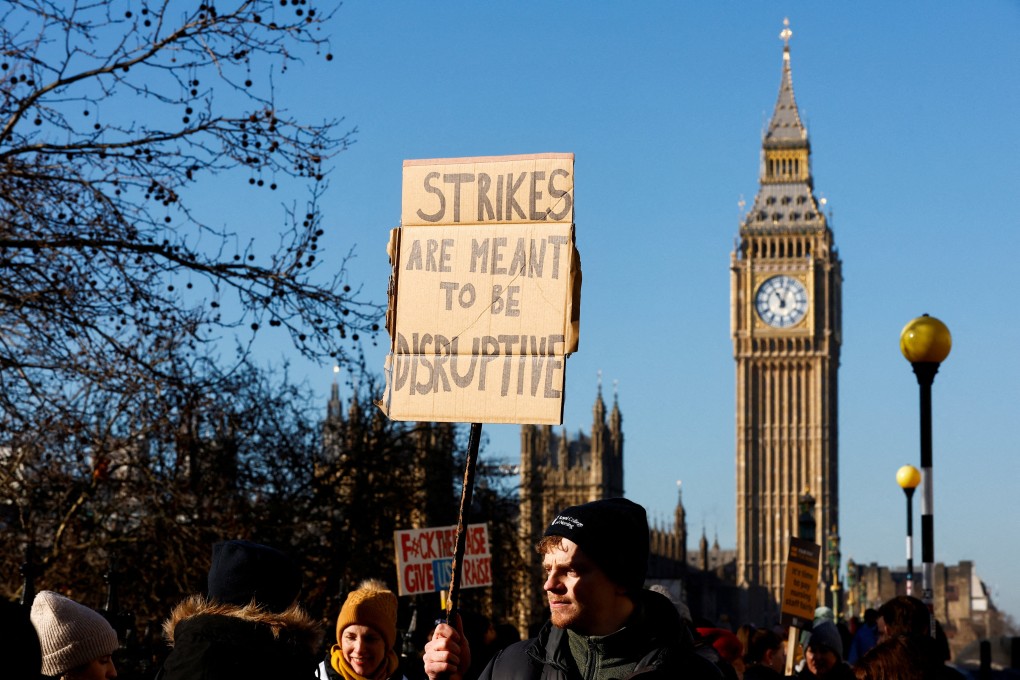 Nurses protest during a strike by NHS medical workers in London on February 6. Photo: Reuters