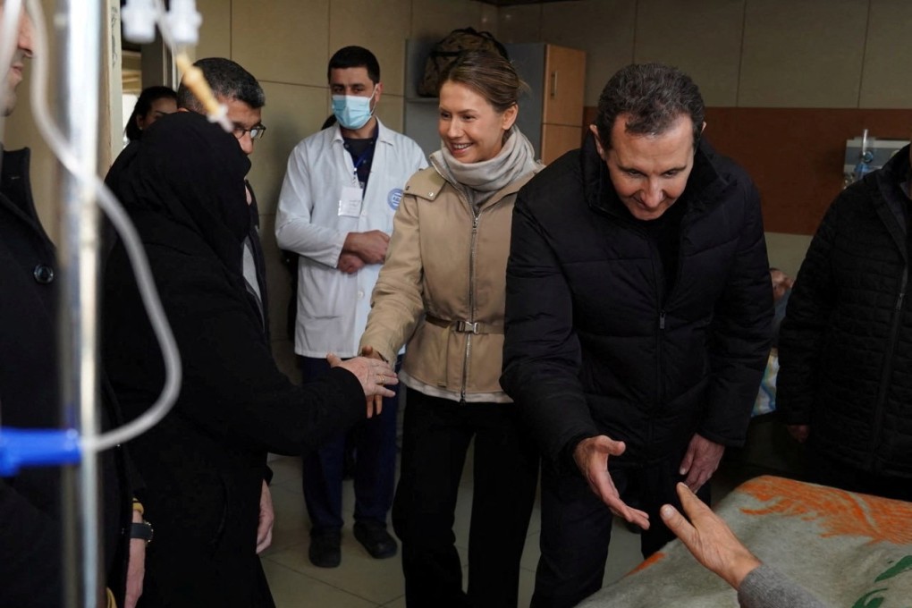 Syrian President Bashar al-Assad and his wife Asma visit survivors of the earthquake in Aleppo. Photo: Reuters