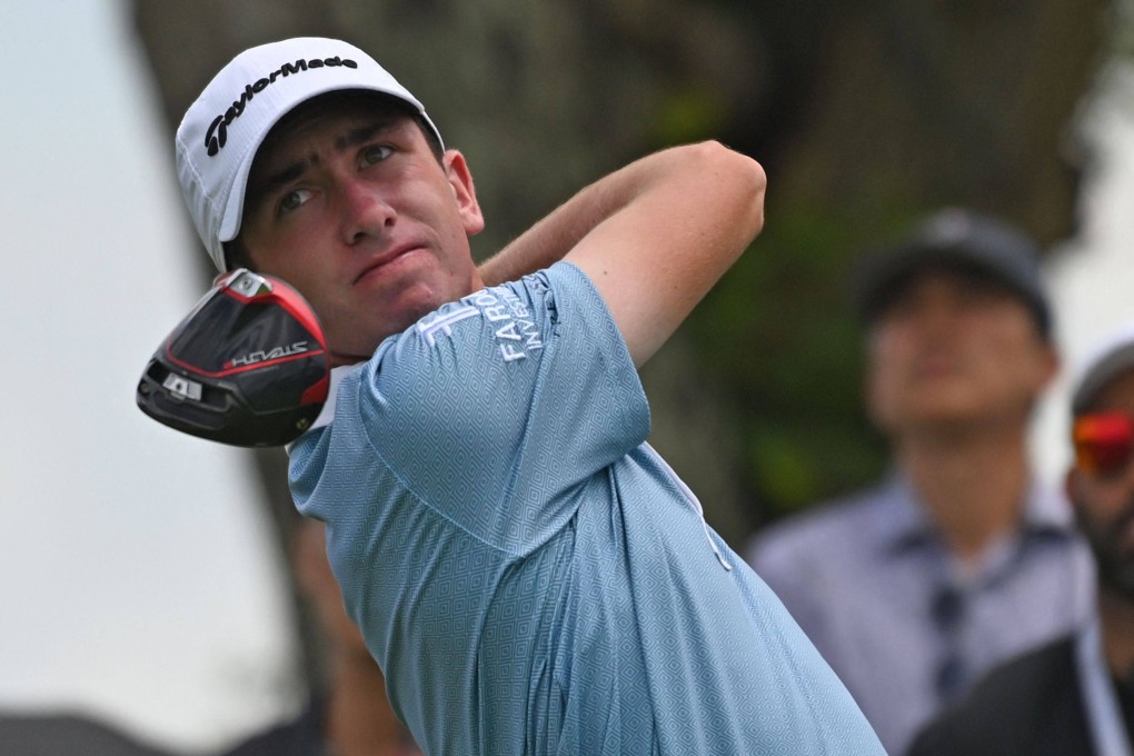 Tom McKibbin tees off during the second round of the DP World Tour’s Singapore Classic. Photo: AFP