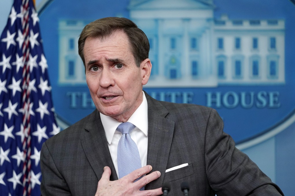 National Security Council spokesman John Kirby discussing the downed object on Friday. Photo: AP