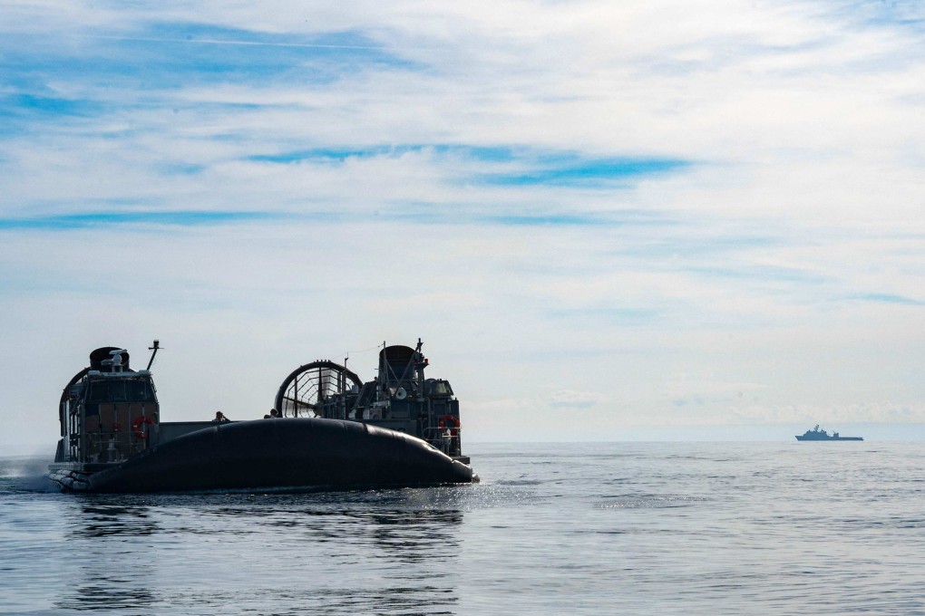 This photo released by the US Navy on Monday shows recovery efforts for debris from a Chinese balloon in the Atlantic Ocean continued last week. Recovery of debris from three other high-altitude objects the US shot down since Friday are under way. Photo: Ryan Seelbach/US Navy via AFP