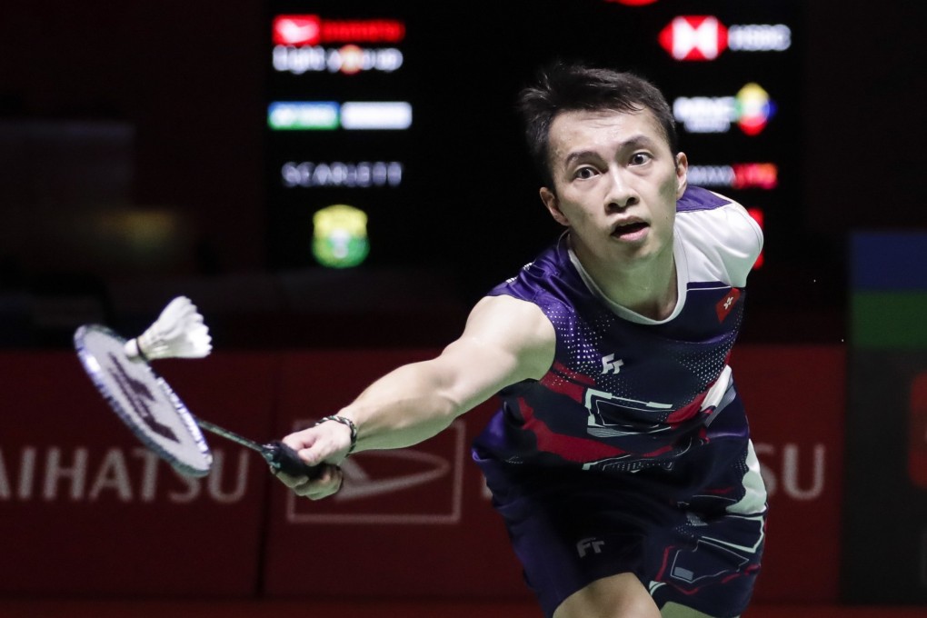 epa10433744 Ng Ka Long Angus of Hong Kong in action during his men’s singles quarterfinal match against Kanta Tsuneyama of Japan at the Daihatsu Indonesia Masters 2023 Badminton Tournament in Jakarta, Indonesia, 27 January 2023.  EPA-EFE/MAST IRHAM