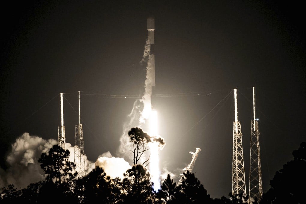 A SpaceX Falcon 9 rocket lifts off from Cape Canaveral Space Force Station in Florida on February 12, 2023. In a new mission scheduled for June, a Falcon 9 rocket will carry cargo that includes NFT artworks etched onto nano fiche disks to be part of the Lunaprise Moon Museum. Photo: AP