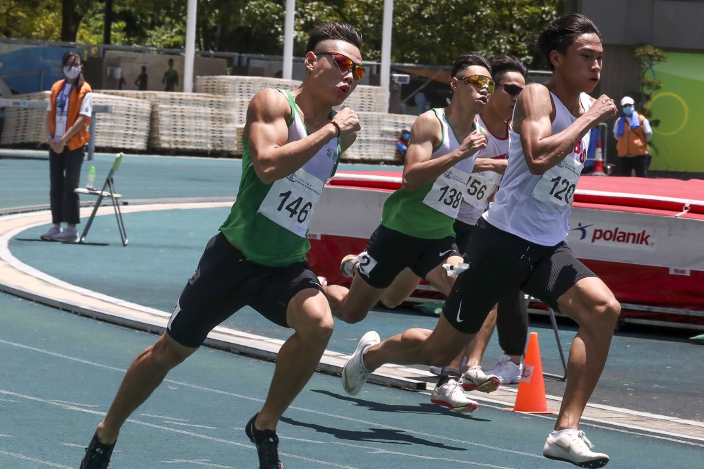 Shak Kam-ching (left) competing during the men’s 200m race at the Hong Kong Athletics Championships at Tseung Kwan O Sports Ground. Photo: Jonathan Wong