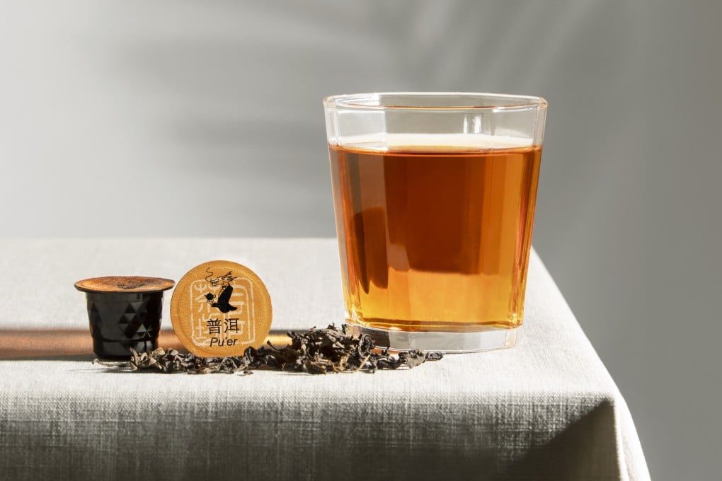 Tea Chateau’s Pu’er capsule and tea. Tea sellers in Hong Kong are reinventing the drink, seen as a gateway to Chinese culture. Photo: Tea Château